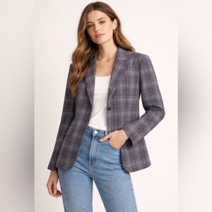 Vintage Pendleton Purple + Gray Plaid 100% Virgin Wool Blazer